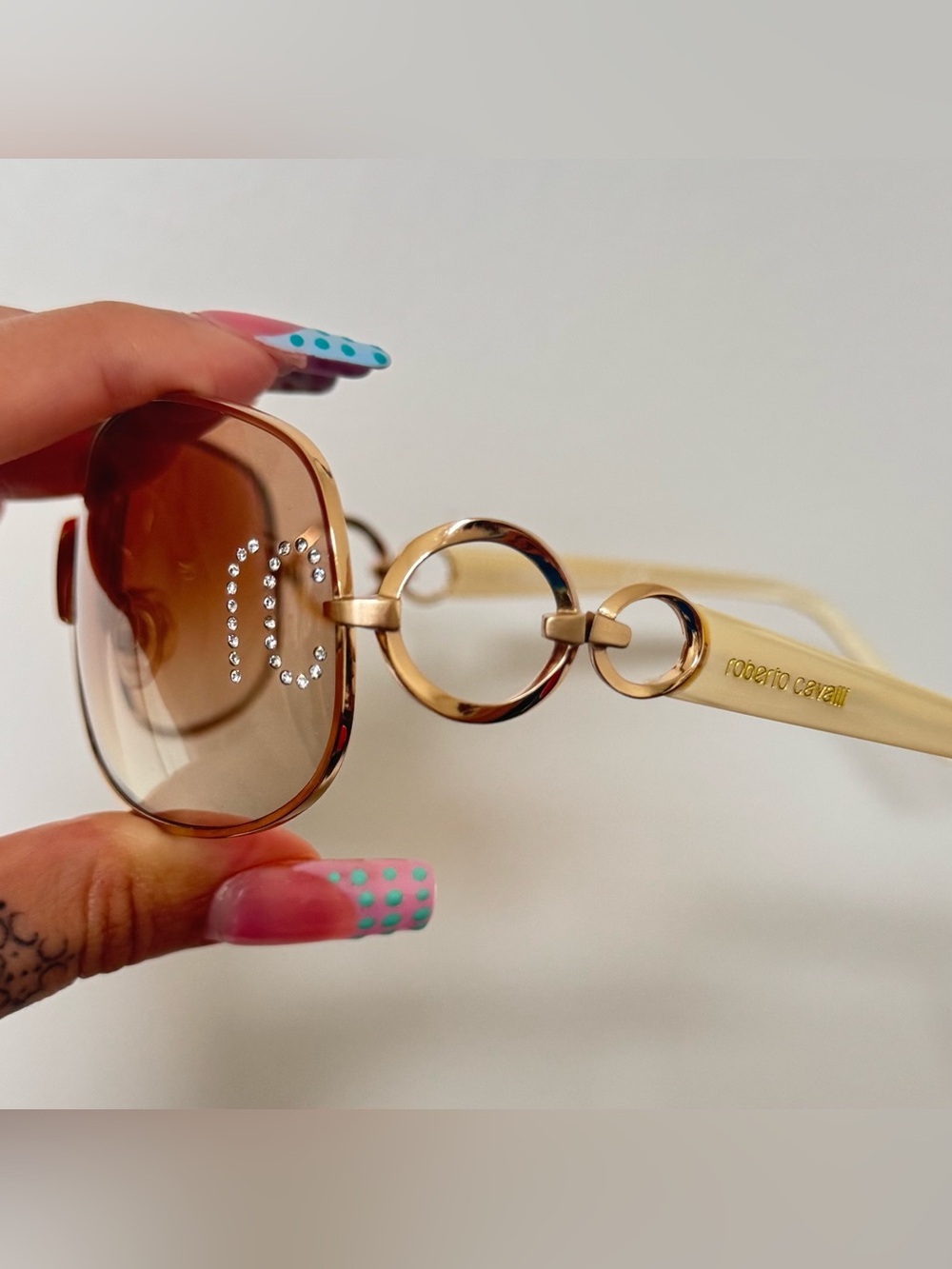 Roberto Cavalli Gold Beige Gradient Sunglasses with Circular Temple Rings
